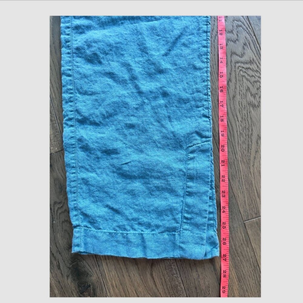 Athleta Retreat 100% Linen Wide Leg Pants Size 10 Teal Zip Pocket Boho Casual - Picture 8 of 8